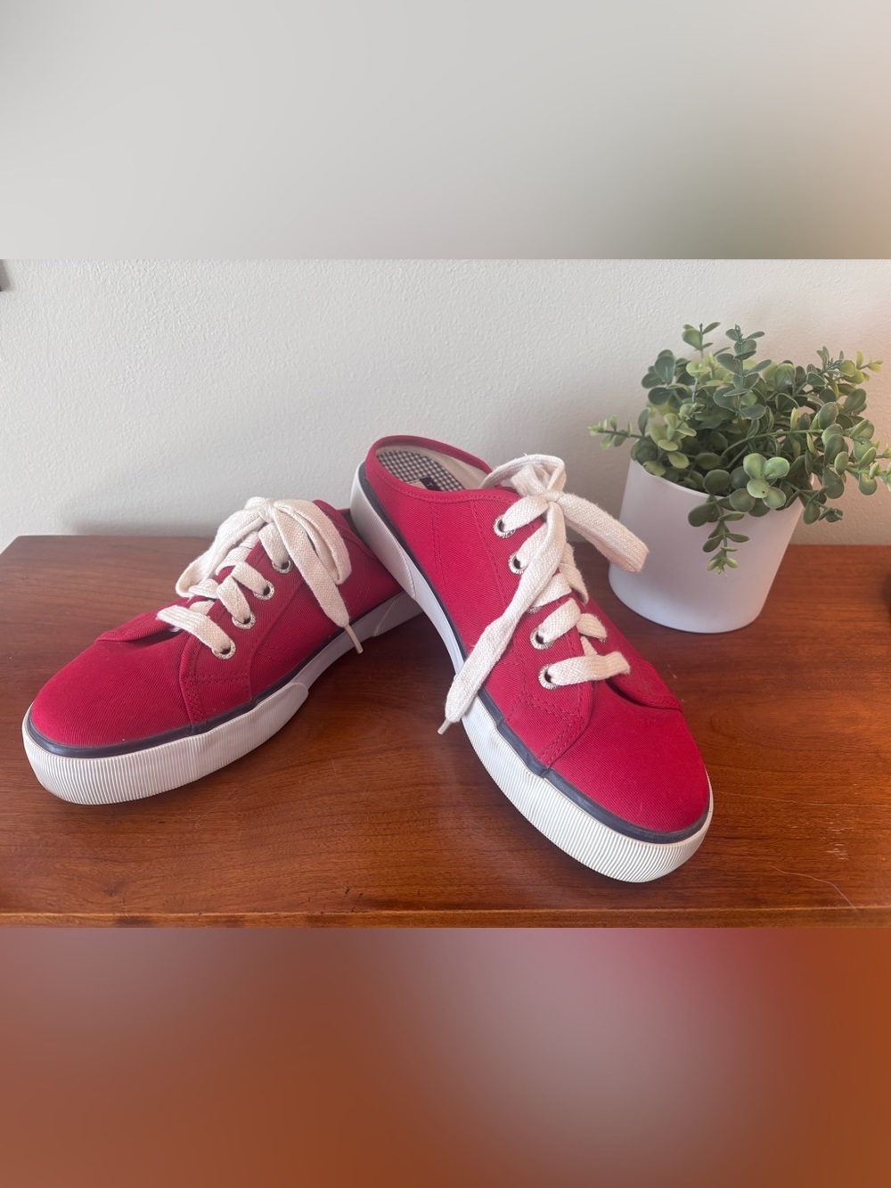 Tommy Hilfiger Red Canvas Lace-Up Clog Mule Sneakers Size 8